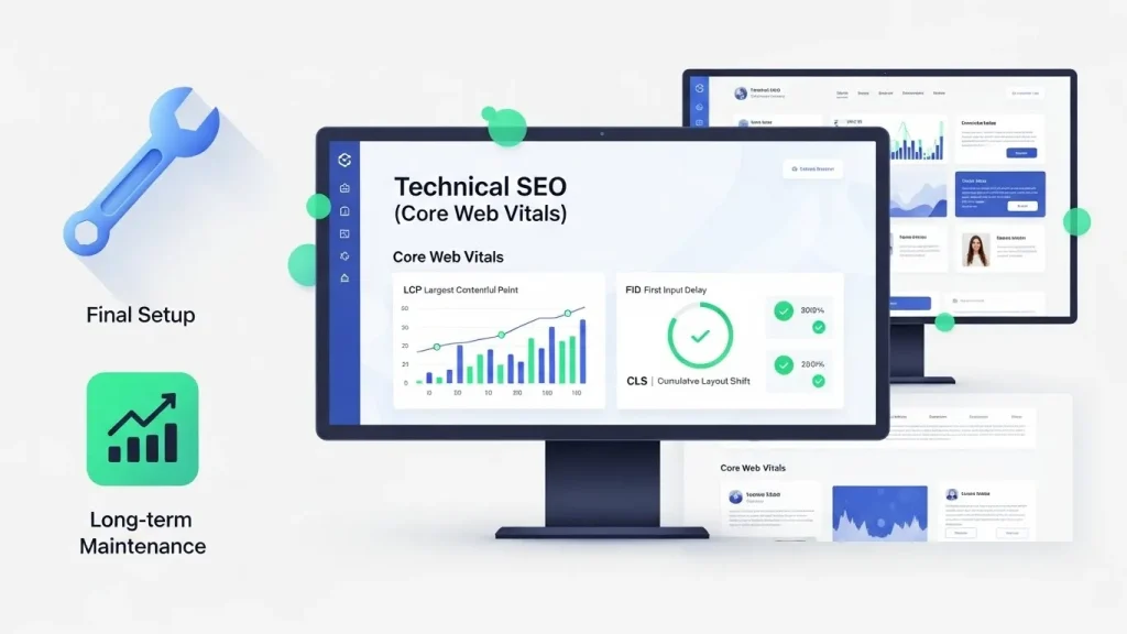 راه‌اندازی نهایی، سئو فنی (Core Web Vitals) و نگهداری بلندمدت
